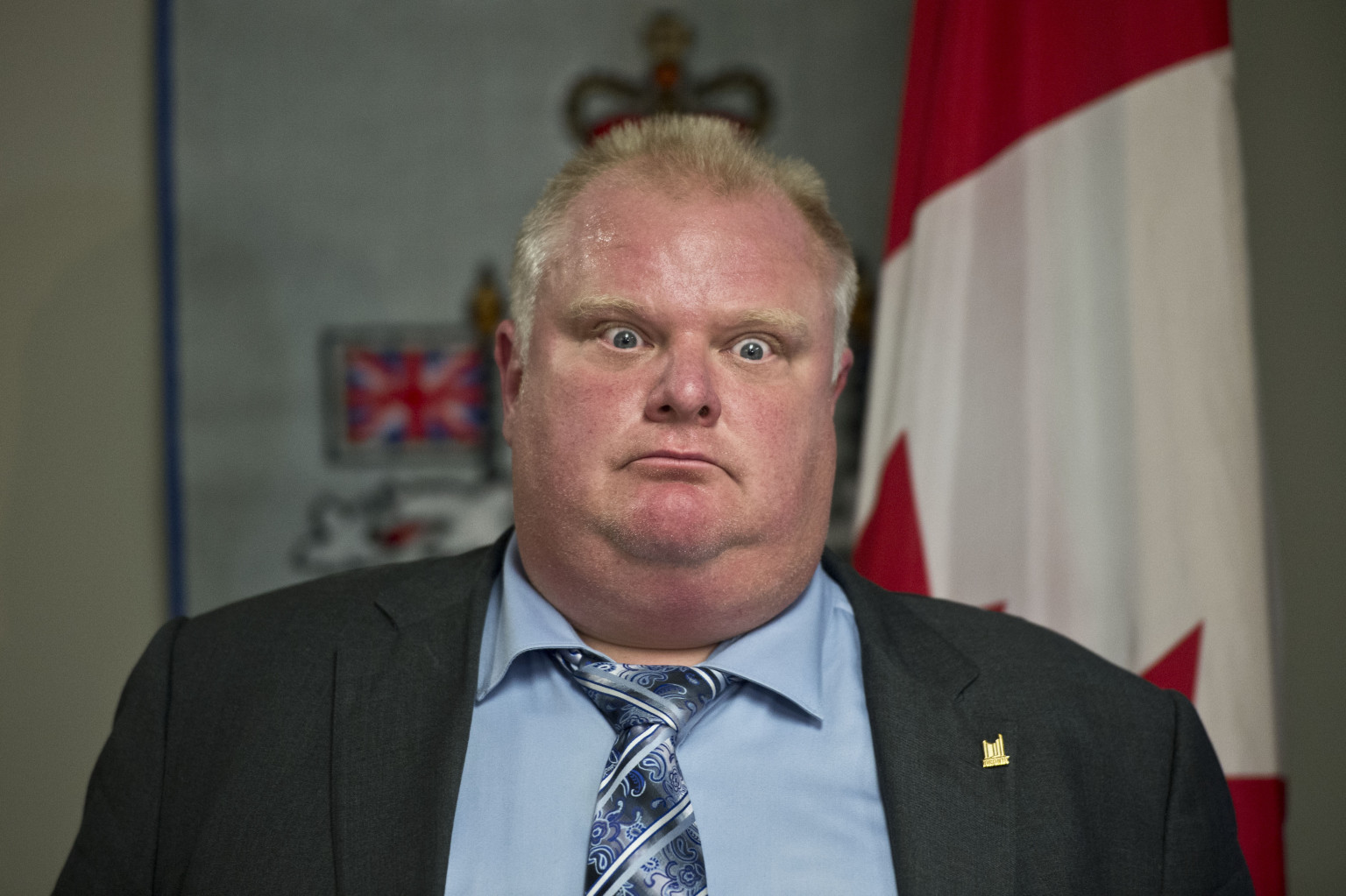 TORONTO, ON - JUNE 21: Toronto Mayor Rob Ford held a press conference at City Hall Friday afternoon in response to possible provincial funding cuts to the city. (Lucas Oleniuk/Toronto Star via Getty Images)